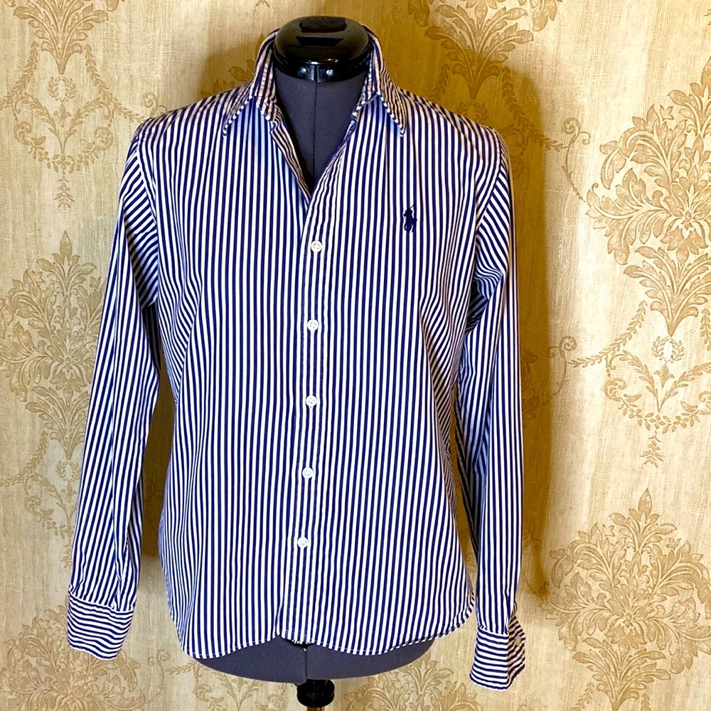 Ralph Lauren Classic Slim Fit Blue & White Striped Button Down Shirt 8